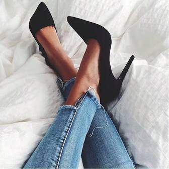 Black High Heels For Women, Velvet Pointed Toe Stilettos, Sexy Versatile Work/Formal Shoes, Spring 2025