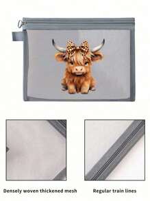 Charming Highland Cow Theme Printed Mesh Cosmetic Bag/Makeup Bag, Lipstick And Nail Polish Storage Bag,Skincare Essential Oil Storage,Air Cushion Storage Portable Storage Bag, Skincare Bag, Travel Essentials, Dormitory Supplies, Wedding Bride Gifts, Mother Gifts, Birthday Gifts, Gifts For Friends And Teachers, Bathroom Storage, Jewelry Storage, Lip Oil And Cosmetics Storage Bag,Items For College Students Starting School,Mother's Day Gift For Mom,Boho Vibes
