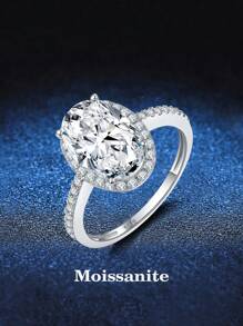 BLOVEMEE 3 Carat Oval Moissanite Engagement Ring, Elegant Luxury 925 Sterling Silver Wedding Band, Romantic Fashionable Design, Creative Personalized Gift For Men And Women, Suitable For New Year, Christmas, Teacher's Day, Mother's Day