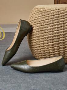 MonaNise Women's Black Snake Print,Red Outside, Pink Stone Print, Yellow Pointed Toe Flat Shoes, Suitable For Travel, Vacation, Casual, Versatile, Olive Green, Navy Blue, Brown Slip-On Flats - Olive Green - View 6