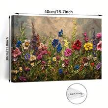 Vibrant Wildflower Garden Canvas Wall Art,   With Wooden Frame  Colorful Floral Landscape, Textured Background, Ready To Hang  Ideal For Home And Living Room Decor, Outdoor Garden Decor