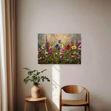 Vibrant Wildflower Garden Canvas Wall Art,   With Wooden Frame  Colorful Floral Landscape, Textured Background, Ready To Hang  Ideal For Home And Living Room Decor, Outdoor Garden Decor