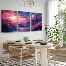 3 Piece Abstract Flower Wall Art Painting, Framed Bathroom Wall Art - Botanical Wall Decor Plant Picture Home Living Room Decoration - Neutral Botanical Plant Canvas Rustic Farmhouse Wall Art - Canvas Paintings Print Decor  Minimalist Decor Bohemian Artwork Canvas, Bathroom Office Framed Ready To Hang, Botanical Picture Modern Blossom Prints Artwork, For Living Room Bedroom  Farmhouse  Posters Pictures(Purple)