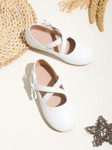 Children's Comfortable Flat Ballet Shoes With Criss-Cross Elastic, White Princess Shoes
