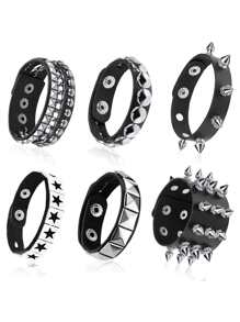 Brățări cu țepi, punk, din piele, cu nituri, brățară tip manșetă pentru bărbați și femei, set de brățări punk rock, brățară tip manșetă din piele cu țepi, anii '80, brățară emo, accesorii punk reglabile, brățară tip manșetă din piele cu țepi, pentru purtare zilnică și cadouri, bal, Halloween
