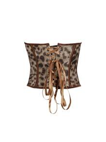 Áo corset kiểu dáng cổ điển Yuwenier họa tiết da báo, đính đinh tán phía trước, có gọng thép, dây buộc phía sau, áo hai dây ngắn hở lưng, thích hợp cho các lễ hội âm nhạc mùa hè. - màu nâu - Xem 2