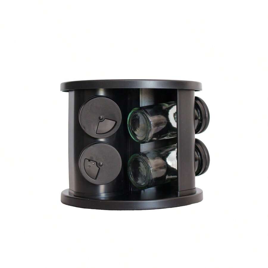 Rotating Spice And Condiment Holder With 6 Glass Jars - Black - View 1