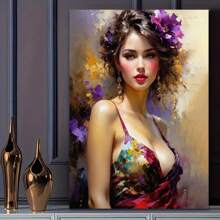 Vibrant Abstract Woman With Flower Headdress - Wooden Frame Canvas Painting 2.25cm Piece (3) Thickness 0.9inch / 30, Home Gift Decoration, Room Decoration Aesthetics, Wall Decoration Art, Perfect Gift, Autumn Winter Wall Decoration, Living Room Decoration, Bedroom Decoration, Kitchen Decoration, Entrance Decoration, Bathroom Decoration, Direct Wall Painting, High-Quality Wall Painting Poster