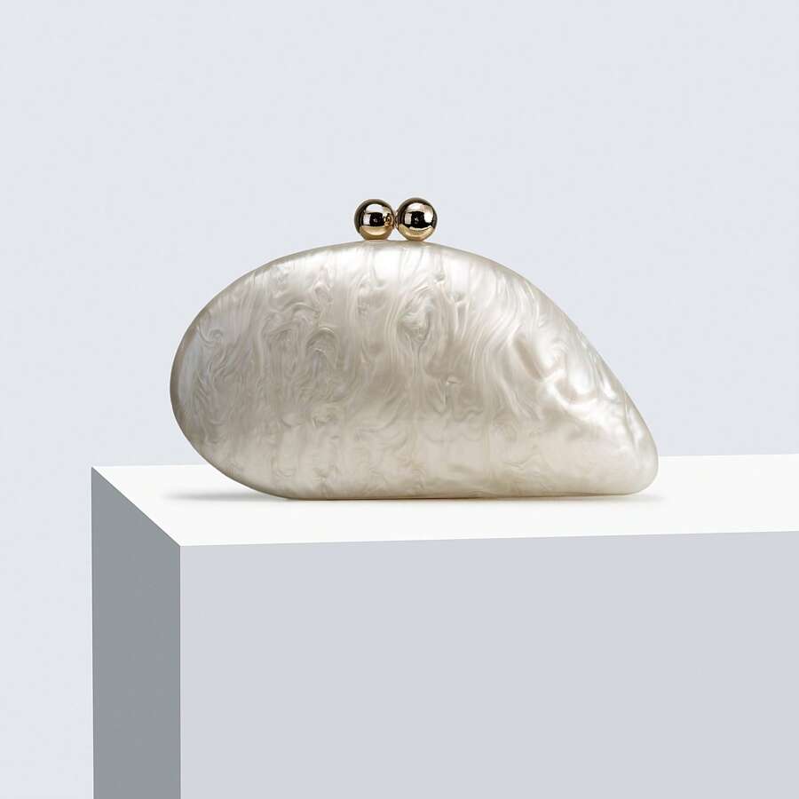 Women Seashell Chain Shoulder Bag Acrylic Evening Clutch Bag Glitter Marble Purse Handbag For Wedding - 白色 - 查看 1