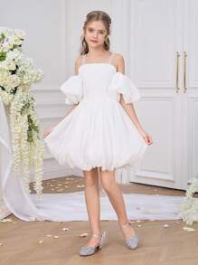 Tween-Mädchen Elegantes Blumenkleid mit Schleife für Schönheitswettbewerbe, Hochzeiten, Festessen, Geburtstage, Brautjungfern und formelle Anlässe, auch als Abendkleid für Moderatoren und Ballkleider geeignet. - Weiss - Übersicht 5