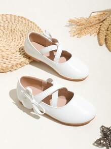 Children's Comfortable Flat Ballet Shoes With Criss-Cross Elastic, White Princess Shoes