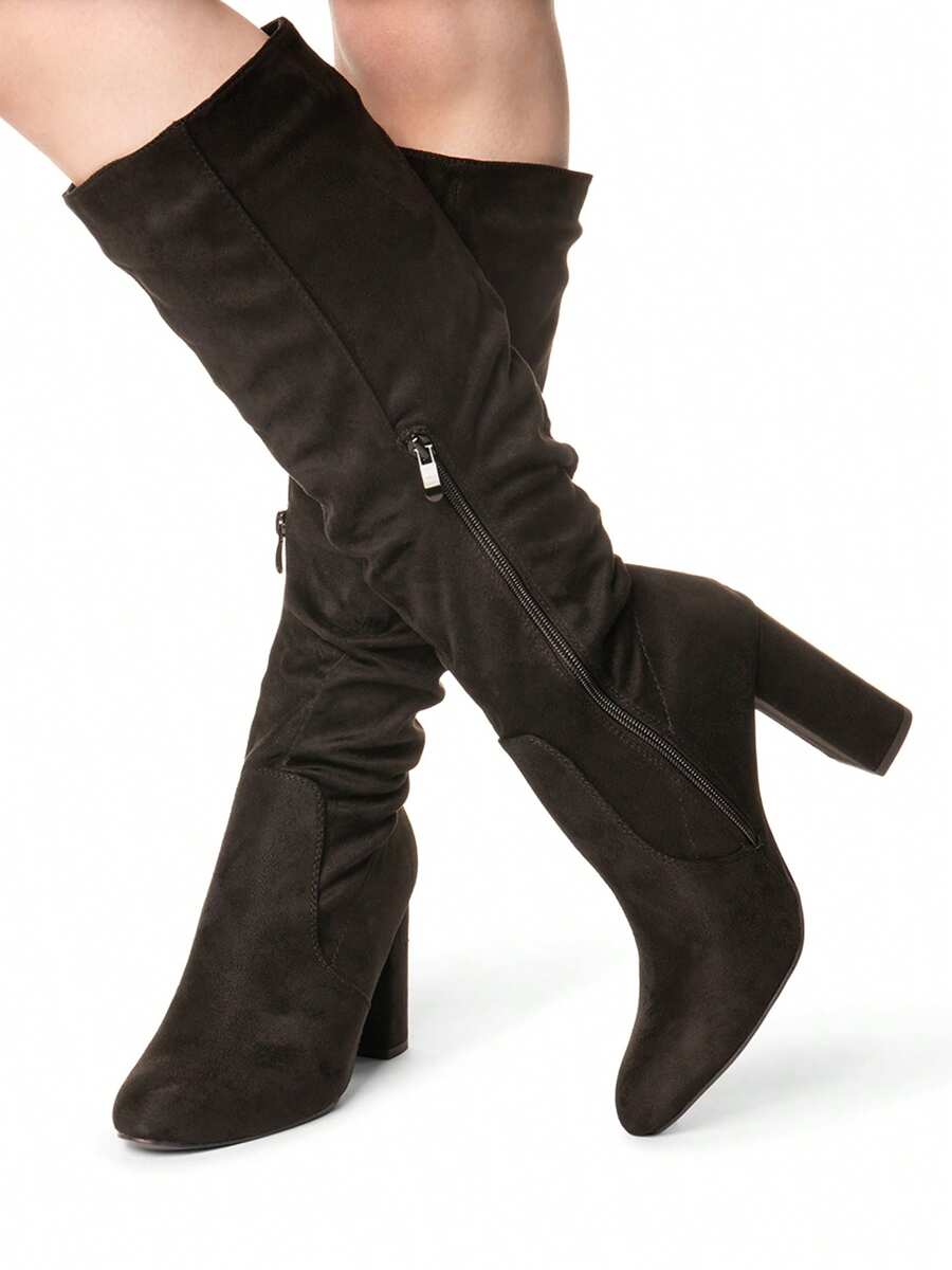 Truffle Collection Women's Calf Height Boots In Black Microfiber - Size UK 3-8 / EU 36-41 / US 5-10 - Shipped Directly From The UK- Delivery In 3-5 Days! - Stylish Zip Closure, Comfortable Fit For Casual Or Party Occasions - Modern Heeled Footwear - Black - View 1