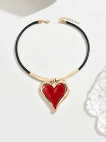 1 pieza Collar con colgante en forma de corazón, joyería para la clavícula, simple y versátil, estilo punk para el Día de San Valentín