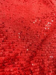 Women's Sequin Shorts Set With Pockets, Cropped Top And Straps For Bloggers - Rojo - Ver 5