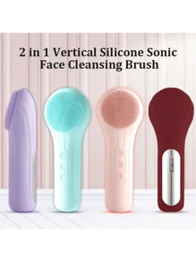 Bàn chải làm sạch mặt bằng silicon có thể sạc lại bằng USB với chức năng massage rung và sưởi ấm - Điều chỉnh tốc độ, công cụ làm đẹp sạc từ tính dành cho nam và nữ - Màu tím - Xem 5