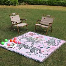 1 pieza Manta con borlas estampado de leopardo de las nieves estilo bohemio, manta versátil para cuatro estaciones, para camping, sofá, oficina, dormitorio y decoración de la sala de estar