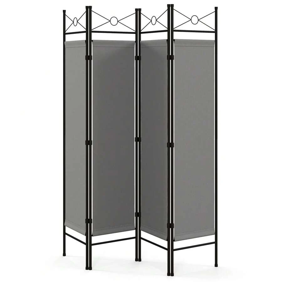 4-Panel Room Divider Folding Privacy Screen With Polyester Cloth 182CM Privacy Divider For Bedroom Living Room Study - Grey - View 1