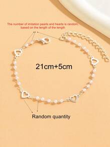 1 szt. Prosta i uniwersalna losowa sztuczna perła w kształcie serca damska bransoletka na kostkę Walentynki, mama, matka, dzień matki, prezent