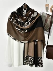 1pc Women Bohemian Leopard & Geometric Print Women Scarf, Chiffon Scarf/Shawl For Sun Protection For Dress - 07-dark Khaki - View 2