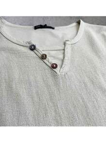 Cotton T-Shirt With Linen Effect - 米色 - 查看 2