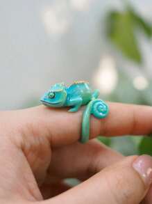 Unique Cute Blue Chameleon Ring For Women Girl Enamel Jewelry Fashion Animal Ring Party Jewelry Creative Jewelry Birthday Christmas Gifts