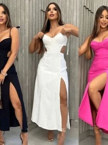 Women's Midi Dress Strap Sexy Elegant Party Chic - 玫瑰紅 - 查看 2