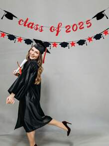 We Are So Proud Of You Banner, Red And Black Class Of 2025 Banner Bunting, Graduation Caps Garland For Graduation Party Decorations 2025