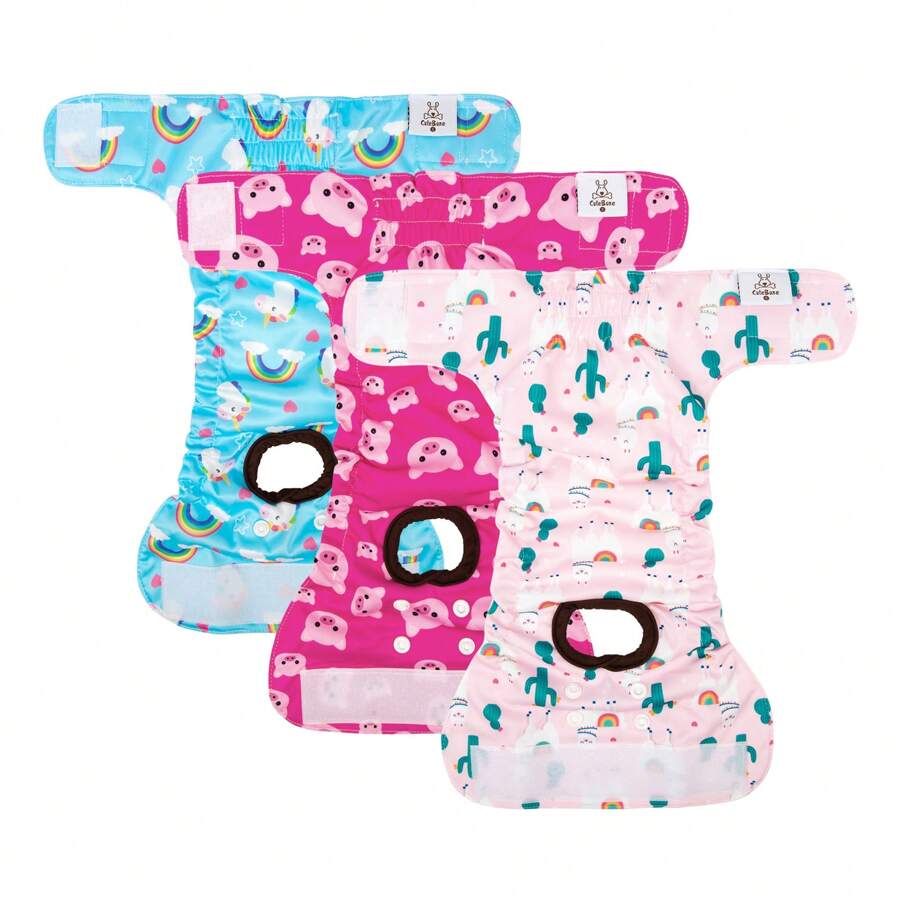 3pcs Cartoon Print Reusable Female Dog Diapers - Multicolor - View 1