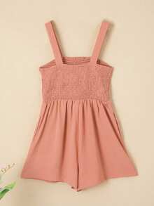 Acelitt Summer Women's Solid Color Square Neck Chest Cable Splicing Simple Casual Suspender Jumpsuit Shorts - Coral Pink - View 5