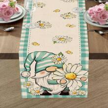 1 件雏菊花和方格花布季节性农舍厨房桌旗，春夏蝴蝶粗麻布室内户外家居装饰派对用品 - 彩色 - 查看 2