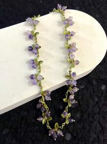Juego de joyas artesanales con piedras naturales con diseño floral - Incluyendo pendientes, pulsera y collar para mujeres - Pendientes pulsera collar con piedras de color arándano - Ver 19