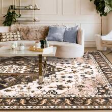 Homore Alfombras de área de diseño vintage para la sala de estar, colección floral lavable a máquina para el dormitorio tradicional, alfombra impresa de bajo pelo, decoración del hogar sin deslizamiento para oficina y cocina - Marrón - Ver 4