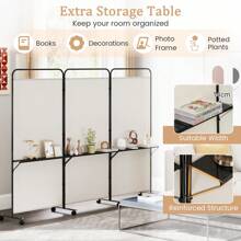 3-Panel Folding Room Divider 6FT/188cm Rolling Privacy Screen With Storage Shelves - 白色 - 查看 4