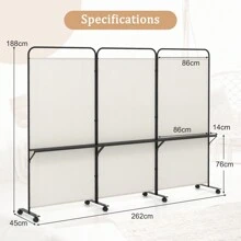 3-Panel Folding Room Divider 6FT/188cm Rolling Privacy Screen With Storage Shelves - 白色 - 查看 3