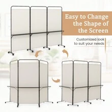 3-Panel Folding Room Divider 6FT/188cm Rolling Privacy Screen With Storage Shelves - 白色 - 查看 2