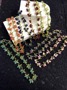 Juego de joyas artesanales con piedras naturales con diseño floral - Incluyendo pendientes, pulsera y collar para mujeres - Pendientes pulsera collar con piedras de color arándano - Ver 12