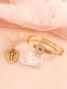 2pcs Projection 'I Love You' In 100 Languages Bracelet And Protection Shield Keychain Couple Jewelry Set, Titanium Steel Romantic Matching Gift For Birthday, Small Wrist, Emotional Memorial