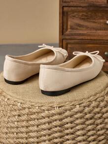 Women's Square Toe Ballet Flats With Bow Decor, Casual Versatile Black Flat Shoes For All Seasons - Apricot - View 6