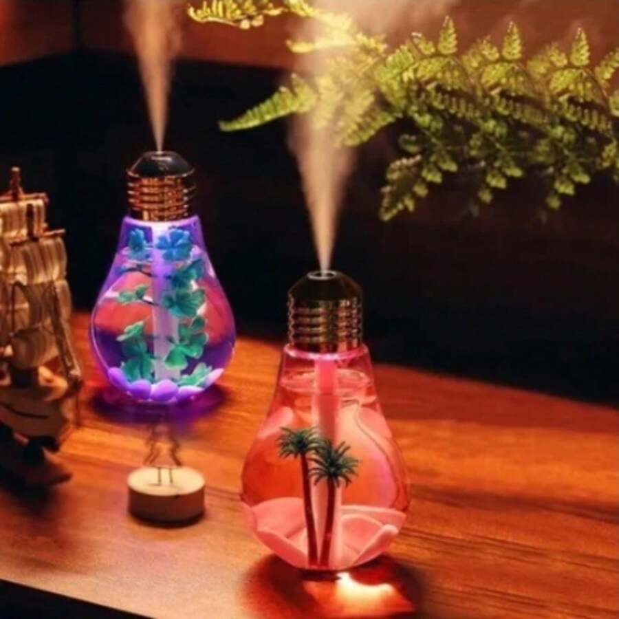Mini Umidificador De Ar E Abajur Lâmpada Luz De Led Usb - Multicolorido - Visão 1