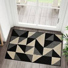 1 Stück rutschfeste Nylon-Fußmatte mit Zwei-Farben-Design, dekorativer Eingangsläufer, Badezimmermatte, Geschenk für Geburtstag, Abschluss, Raumdekoration, Heimdekoration, Badezimmerdekoration, Schlafzimmerdekoration, Küchendekoration, Wohnzimmerdekoration, Bürodekoration, Hausdekoration, Wohnzimmerteppich, Raumdekoration, ästhetischer Teppich - Schwarz - Übersicht 2