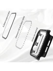 1 pieza Funda protectora de vidrio templado ultra delgada decorada con rhinestones en color negro, compatible con de 38/40/41/42/44/45/46/49mm, compatible con Series Ultra/SE/10/9/8/7/6/5/4/3/2/1, accesorio para smartwatch