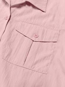 IGKEEL Solid Color Short Sleeve Casual Versatile Shirt, Button Front Collar With Pocket, Summer Style - Pink - View 8