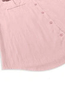 IGKEEL Solid Color Short Sleeve Casual Versatile Shirt, Button Front Collar With Pocket, Summer Style - Pink - View 9