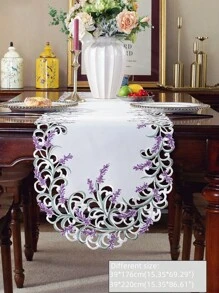 ABEST6522 Home&Living store 1pc Satin Fabric Table Runner, Embroidered Hollow-Out Lavender Design, Romantic Decor For Kitchen, Dining, Coffee, Vanity Tables, Home Party, Holiday, Indoor/Outdoor, Wedding Decorations - Violet Purple - View 4