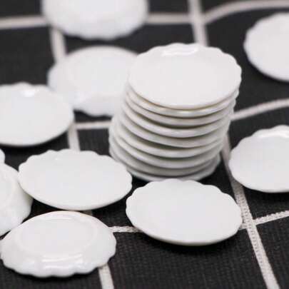 2 件/4 件/8 件迷你逼真白色陶瓷花卉边盘，微型厨房食物成品场景道具和配件