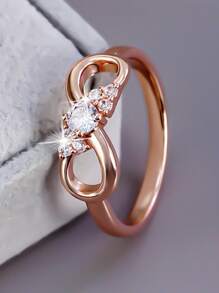 1pc Elegant Romantic Infinity Design Sparkling Cubic Zirconia Round Ring, Suitable For Women Everyday Wear, Valentine's Day Gift For Couple, Mom, Mother, Mother's Day, Gift