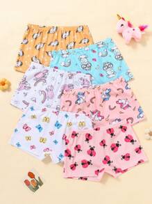 6pcs/Set Girls Cute Cartoon Unicorn, Butterfly & Animal Print Breathable Boyshort Panties - Multicolor - View 1