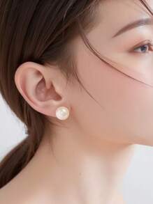 925 Sterling Silver Natural Pearls 8MM 10MM 12MM Large Pearl Earrings With 925 Silver Ear Nuts, Fashionable Elegant Simple Design, Great Gift For Girlfriend