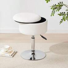 Taburete otomano ajustable de color blanco, silla de tocador, silla para el tocador para el cuarto de maquillaje, silla de tocador con almacenamiento, taburetes de maquillaje con almacenamiento, silla giratoria de maquillaje para el baño de piel sintética - Blanco - Ver 9