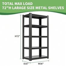 Garage Shelving Heavy Duty 5-Tier Storage Rack 72"X36"X16" Adjustable Shelves - 1 - View 3